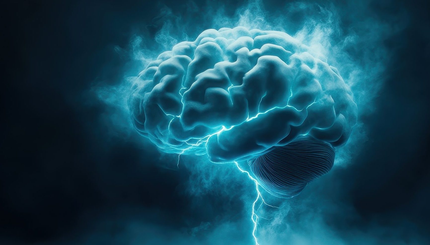Glowing digital illustration of a human brain with electric energy, representing brain health and neurological activity